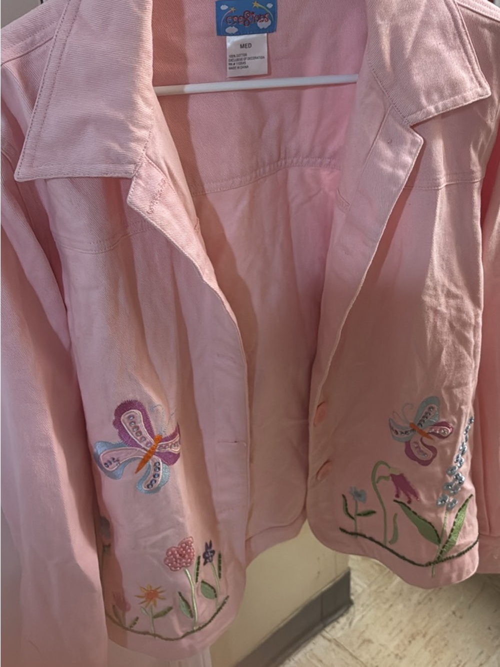 Care Bears Light Pink Embroidered Butterfly Jean Jacket